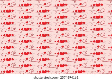 Hearts Swirling seamless pattern, red heart scroll repeating wrapping paper, valentines Day Elegant seamless background, abstract curly love swirls texture
