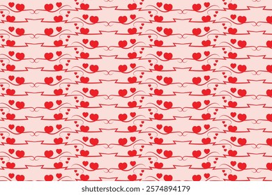 Hearts Swirling seamless pattern, red heart scroll repeating wrapping paper, valentines Day Elegant seamless background, abstract curly love swirls texture
