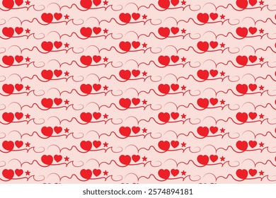 Hearts Swirling seamless pattern, red heart scroll repeating wrapping paper, valentines Day Elegant seamless background, abstract curly love swirls texture
