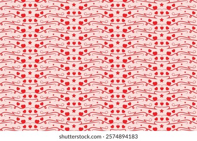 Hearts Swirling seamless pattern, red heart scroll repeating wrapping paper, valentines Day Elegant seamless background, abstract curly love swirls texture
