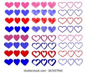 hearts symbol hatching frame and isometric  set