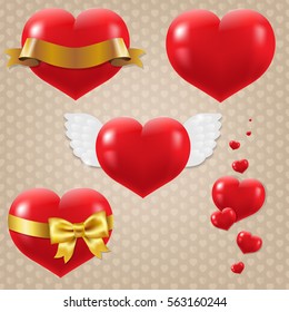 Hearts Symbols Set With Gradient Mesh, Vector Illustration