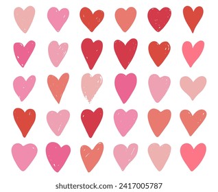 Hearts symbols set. Valentine's Day vector illustration. Love, romantic background. Hand-drawn heart