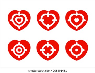 Hearts with target. Vector on white background
