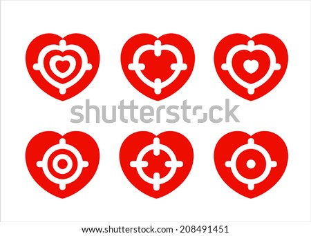 Hearts with target. Vector on white background