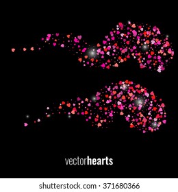 Hearts trail elements. Shiny design elements. Stock vector.