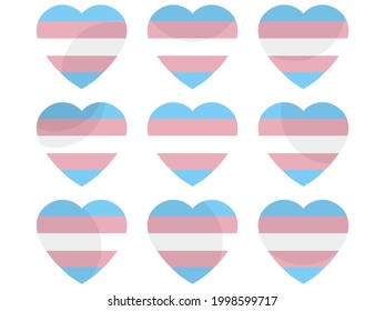 Hört mit Transgender-Flag, Symbol-Set. Transgender-Stolz-Tag. Sexuelle Minderheiten von LGBT. Sammlung von Herzensbildern einzeln auf weißem Hintergrund für Banner und Poster. Vektorgrafik