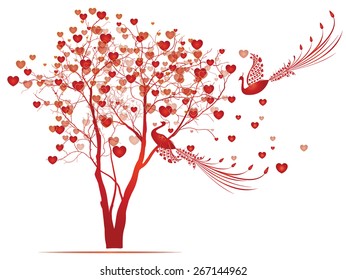 Hearts tree with two birds