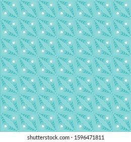 Hearts and triangles on the light blue background. Seamless pattern. Vector illustration