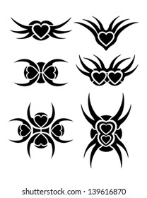Hearts tribal tattoo set