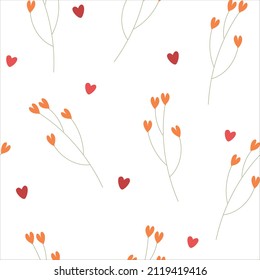 Hearts and twigs romantic vector seamless pattern