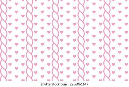 Hearts and Twists Seamless Pattern  - Pink and White, Summer Background Pattern