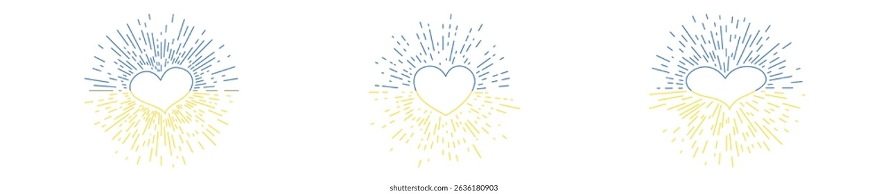 Hearts in Ukrainian colors. Set of different yellow and blue hearts on white background. Vector illustration