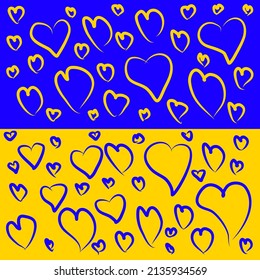 Hearts in Ukrainian national colours on Ukrainian national flag 