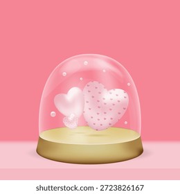 Corazones bajo una cúpula de cristal. Ilustración vectorial sobre el tema del amor. Plantilla