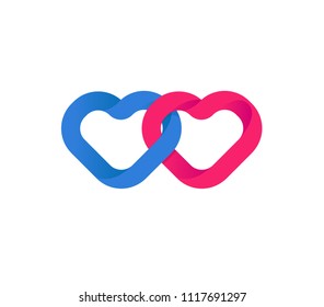 Hearts union, Unification of Hearts. Loving red and blue hearts. Love symbol and happiness of a couple in love. Wedding logo. 