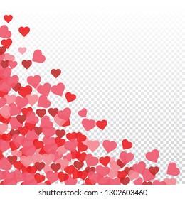 Hearts valentine background on transparent vector. Heart shapes Women's Day pattern with space for text or image