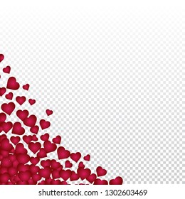 Hearts valentine background on transparent vector. Heart shapes Women's Day pattern with space for text or image
