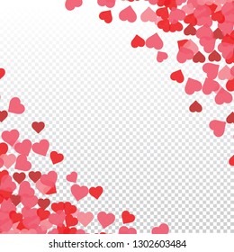 Hearts valentine background on transparent vector. Heart shapes Women's Day pattern with space for text or image