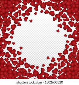 Hearts valentine background on transparent vector. Heart shapes Women's Day pattern with space for text or image