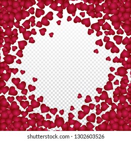 Hearts valentine background on transparent vector. Heart shapes Women's Day pattern with space for text or image