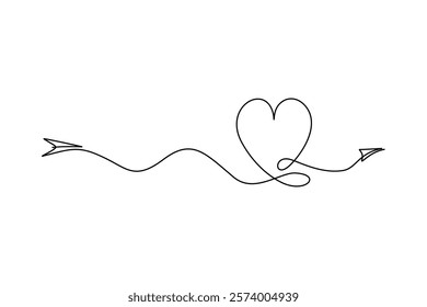 Hearts Valentine Continuous Line Love Drawing. Heart Couple Trendy Minimalist Illustration. One Line Abstract Drawing. Wedding Minimalist Contour Art Pro Vector