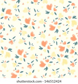 Hearts Valentine Pattern. Romantic pattern. Vector illustration. Seamless pattern with hearts for Valentine's Day design. Decorative backdrop with hearts, and leaves. Holiday texture.