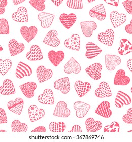 Hearts. Valentine Seamless pattern. Happy Valentine's day. Hand drawn doodle Hearts - Vector illustration.
