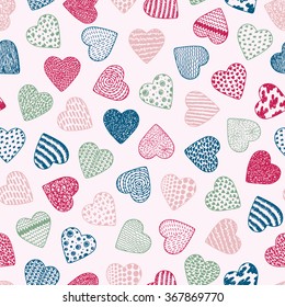 Hearts. Valentine Seamless pattern. Happy Valentine's day. Hand drawn doodle Hearts - Vector illustration.