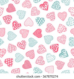 Hearts. Valentine Seamless pattern. Happy Valentine's day. Hand drawn doodle Hearts - Vector illustration.