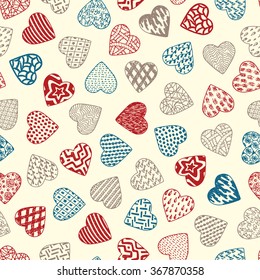 Hearts. Valentine Seamless pattern. Happy Valentine's day. Hand drawn doodle Hearts - Vector illustration.