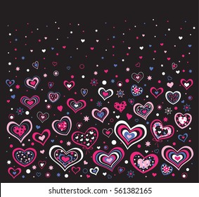 Hearts Valentine's Day background pattern on black vector