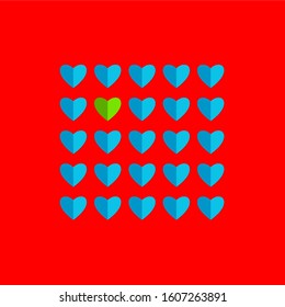 hearts valentine's day. paper hearts. colored background flat style. creative love concept