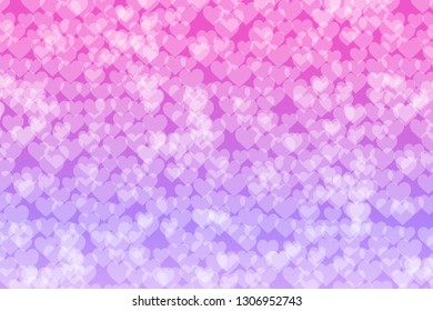 Hearts for Valentine's Day. Romantic feeling and love. Bokeh lights gradient background template.