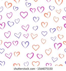 Hearts for Valentine's Day. Romantic feeling and love. Seamless vector EPS 10. Abstract geometric pattern. Multicolor Figures. Texture for print and Banner. Flat style