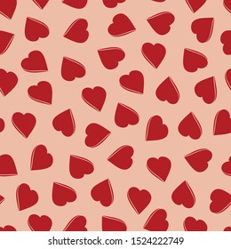 
Hearts. Valentine's Day. Seamless pattern. Red hearts on a pink background. Vector illustration.