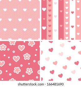 Hearts valentine's day seamless patterns set in pink and white, vector
