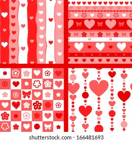 Hearts valentine's day seamless patterns set in red and white, vector