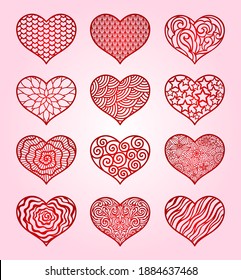 Hearts. Valentine's Day. Vector set. Paper cut templates. Stencils for laser, plotter cutting, printing on t shirts. For cards, wedding invitations. Decorative holiday love symbol with ornament.