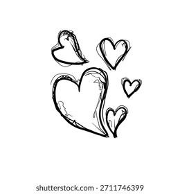 Corazones de varios tamaños aparecen en un estilo de contorno simple. El dibujo se centra en las Formas sin color, mostrando una temática de amor y conexión de una manera minimalista.