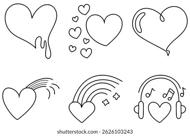 A Hearts in various styles create beautiful reaction, showcasing love and emotion through these heart icons