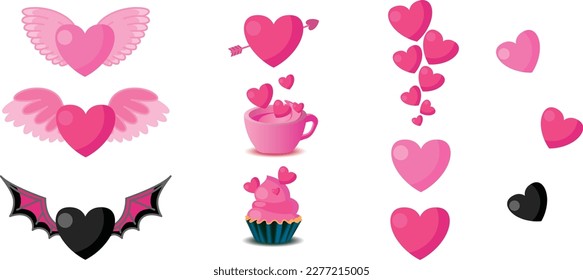 Hearts vector banner features a lovely design of hearts and cupcakes, hearts adorned with wings to create a magical and romantic atmosphere. The soft pastel colors add a touch of sweetness.