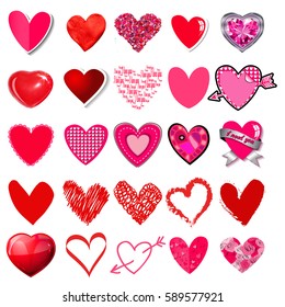Hearts vector big set on a white background.