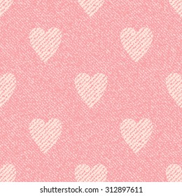 Hearts. Vector Denim seamless pattern. Valentine's Day wallpaper. Pink jeans cloth.