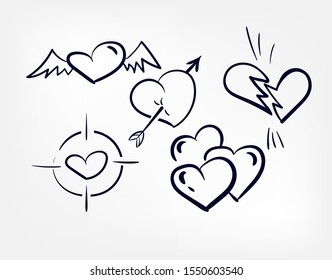 hearts vector doodle hand drawn line illustration symbol 