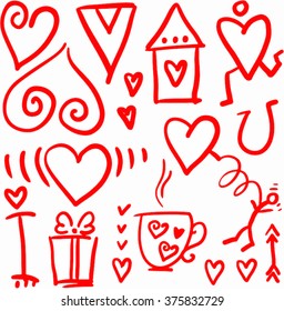Hearts vector hand-drawn illustration
