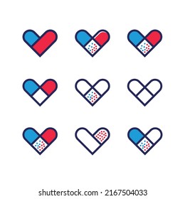 Hearts vector icon collection. Valentine's day logo  of different colors