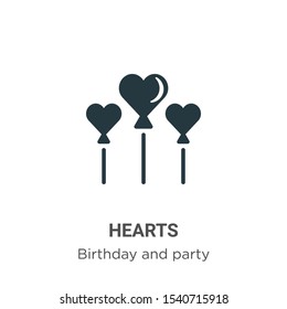 Hearts vector icon on white background. Flat vector hearts icon symbol sign from modern birthday and party collection for mobile concept and web apps design.