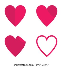 Hearts vector icon set, ideal for valentines day and wedding. Collection of unique hipster and cute hearts in flat design style.