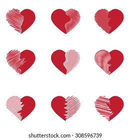Hearts Vector Icon Set, Isolated On White Background.